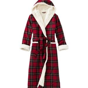 L.L. Bean Women’s Scotch Plaid Sherpa-Lined Hooded Flannel Robe